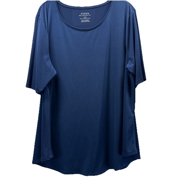 Chico's Tops - Chicos Womens Top Size XL Solid Blue A Line Short Sleeve Slinky Stretch Pullover